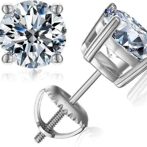 925 Sterling Silver Plated 5MM VVS1 Moissanite Screw Back Stud Earrings 