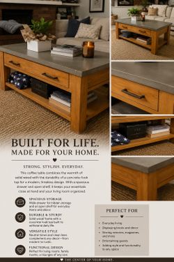 Coffee Table with Storage Shelf & Drawer – $100