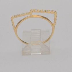 18K Yellow Gold Geometric Diamond Ring Size 6.5 Pave Accent