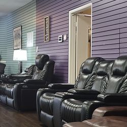 New Voice Activated Recliner Leather Sofa And Loveseat With Massage, Wireless Charging Stations