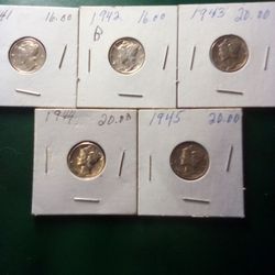 Mercury Dime Lot 194 142 43 44 And 45                              All Ms 65 Or Better Guaranteed