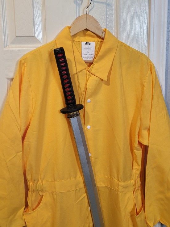 2 Pc Yellow Jumpsuit And Samurai Sword Halloween Costume
