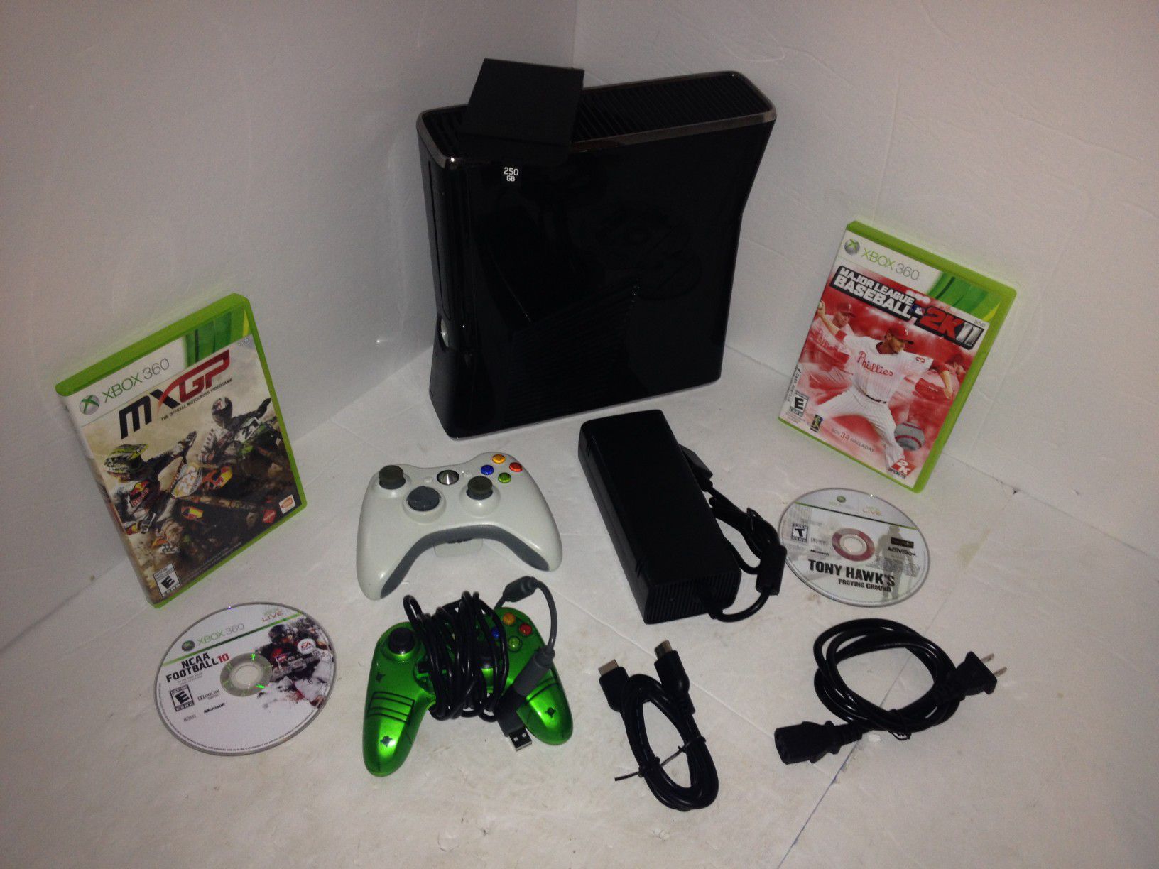 Xbox 360 Slim with 250 GB hard drive and games