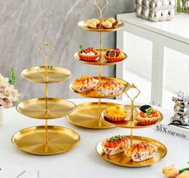 3 sets  Tiered Gold Cupcake Stand 1 Pack Stainless Steel Gold Tiered Dessert Stand Cupcake Display Tower 3 Tier Serving Tray Cake Stand For  Birthday 