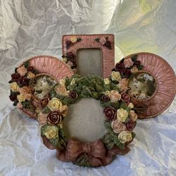 Set of 4 Complimentary Floral Victorian-Style Picture Frames, Pink and Gold with Ribbons and Flowers