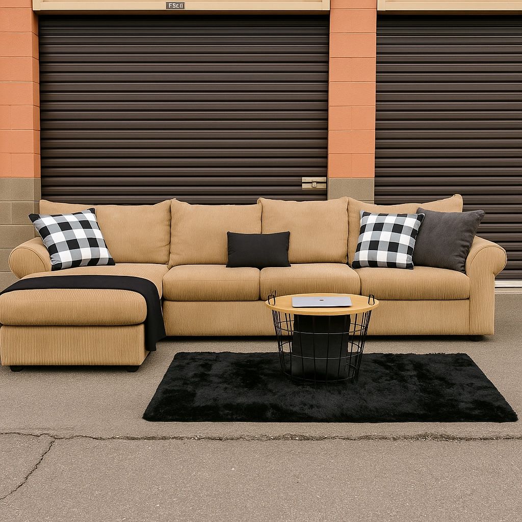 Beige Corduroy Ashley’s Sectional Sofa ~ (Free delivery)