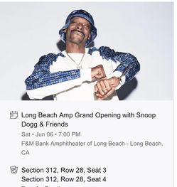 SNOOP DOG 🔥JUN 6 TH (2) DIGITAL TICKETS 🎫 🎫 $200
