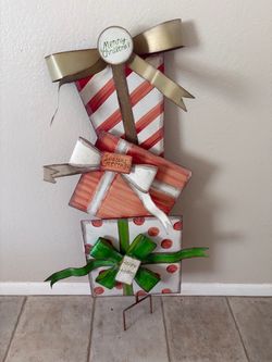 Large 34" Metal Stacked Christmas Present Yard Stake Decor