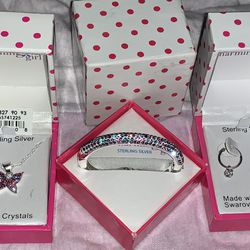 Charmy girl sterling silver necklace bracelet and earrings