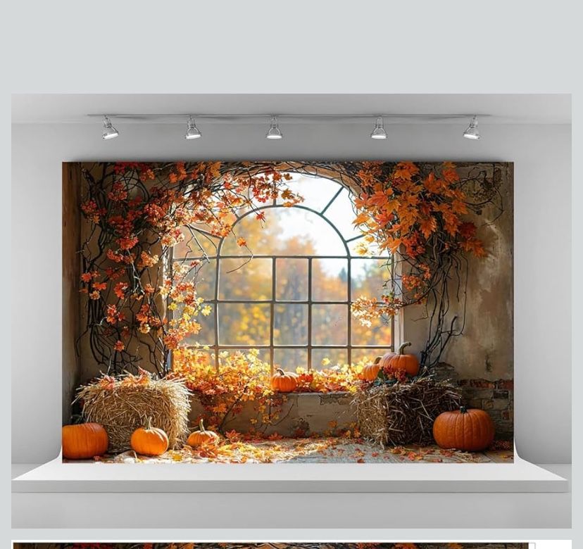 Autumn Pumpkin Haystack Backdrops for Photography Fall Maple Leaves Background Brick Wall Windowsill Backgrounds Thanksgiving Day Holiyd