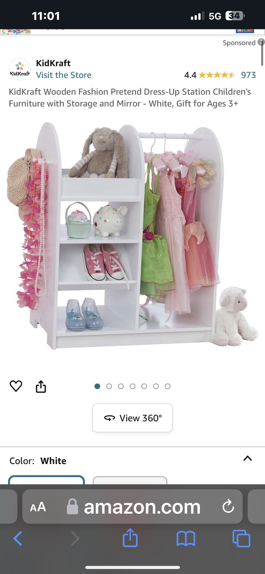 KidKraft Wooden Fashion Pretend Dress-Up Station Children's Furniture with Storage and Mirror - White MAKE OFFER
