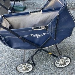 Vintage Mid-Century Baby Doll Buggy Pray Stroller With Metal Fram
