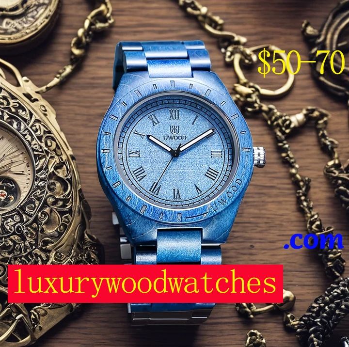Men's Solid Wood Watch Blue Stable Wood Fashion Quartz Watch Christmas Gift for Boyfriend Father