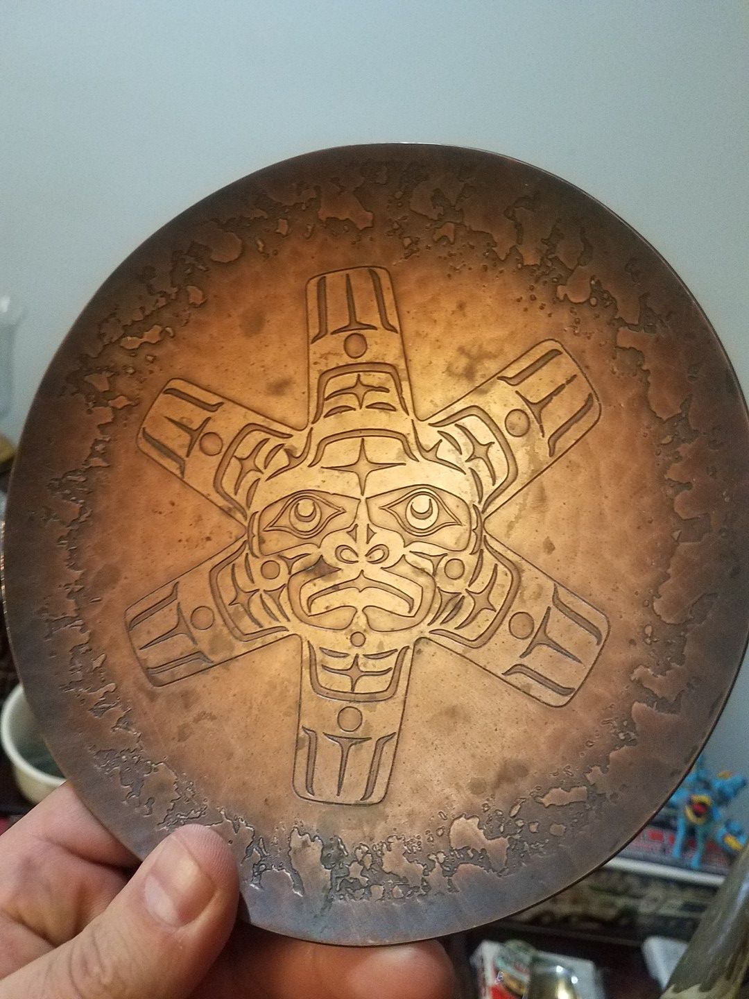Harold Alfred Northwest Coast Native Indian Copper Plate - Sun Totem ( Approx 7 inch diameter)