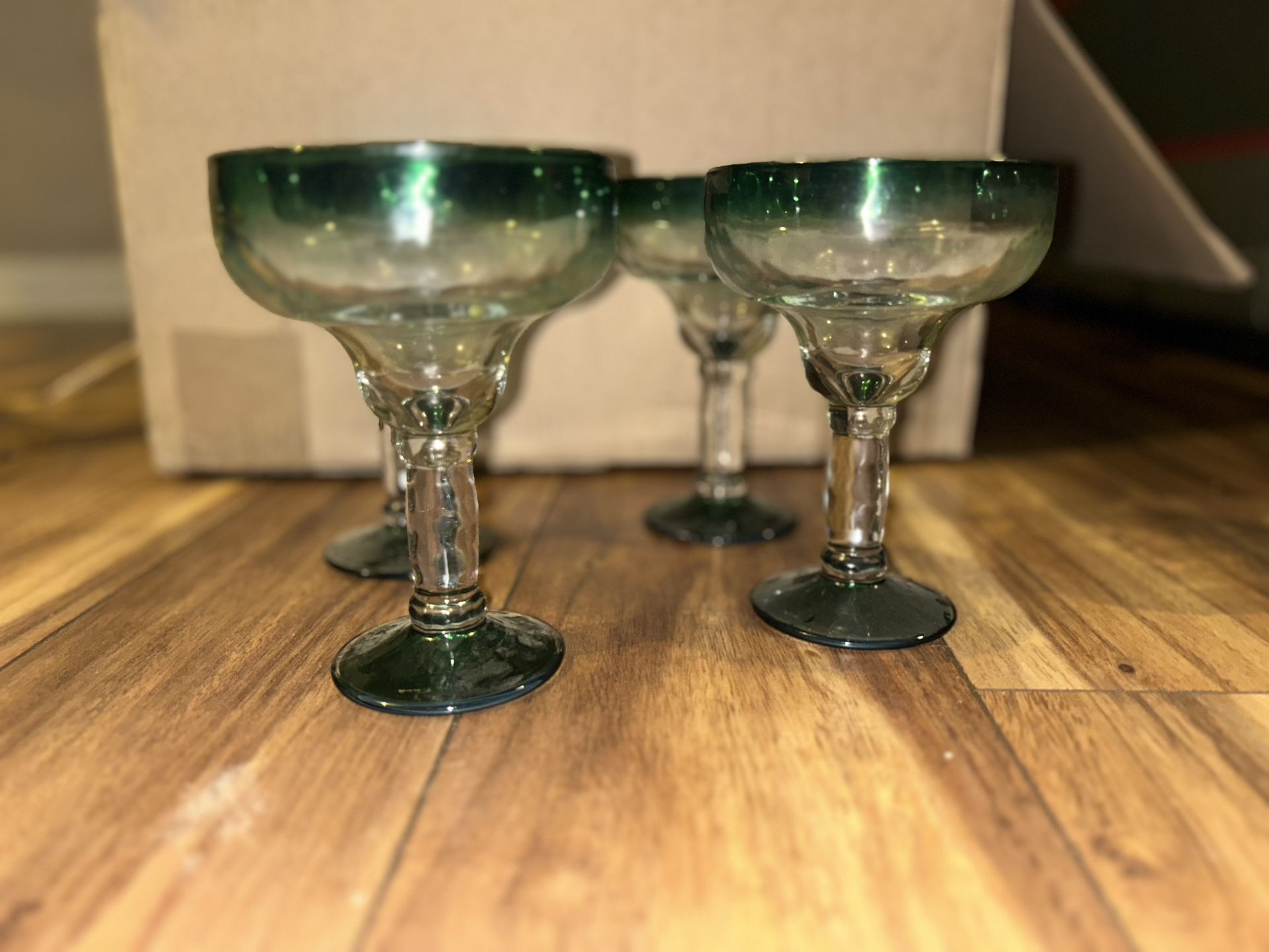 Vintage Glasses With Green Rim And Bottom