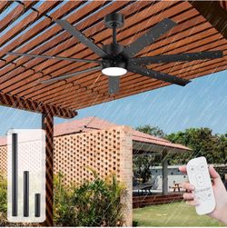 Brand New 56”, Black, 7 Blade, Waterproof, Outdoor Ceiling fan with Light and remote control
