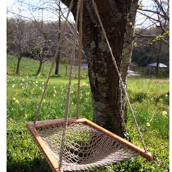 TWINOAKS Wood Hammock HANGING CHAIR Nylon Rope Outdoor Indoor 