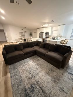 Large brown corduroy sectional sofa
