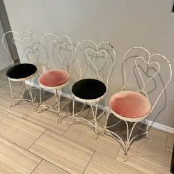 Rare Antique Heart Chairs / Patio Ice Cream Parlor Wrought Iron