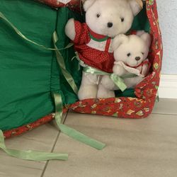 2 Plush Bears In Quilted Case