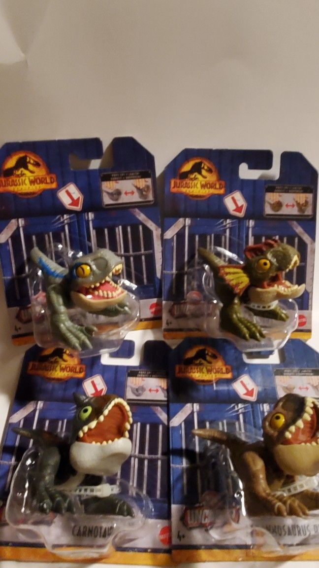 4 Minature Jurassic World Wild Pop Ups 2" Tall Dinosaurs Figurines Toys