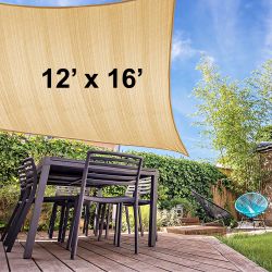 $35 (NEW) Rectangle 12x16 FT Sun Shade Sail Outdoor Top Cover w/ Ropes (Beige or Gray color)
