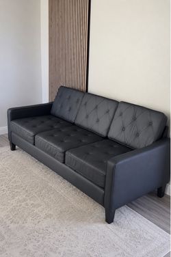 3 seater Sofa, Black Faux Leather Modern Couch with USB Charging Port