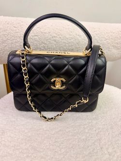 Lambskin Quilted  Trendy CC Dual Handle Flap Bag Black