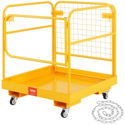 Forklift Safety Cage, 1200 lbs Load Capacity, 36 x 36 inches Folding Forklift Work Platform with Lockable Swivel Wheels, Drain Hole & Device Chain, Ho