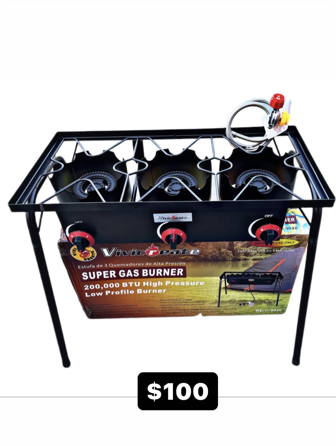 Estufa De 3 Quemadores Con Mangera I Regulador Con Patas Desmontables