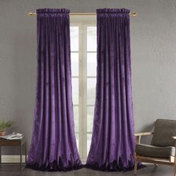 Roslynwood Purple Velvet Curtains For Living Room - Velvet Curtain Panels Privacy Rod Pocket Window Drapes For Bedroom,W52 By L84 Inches, 2 Panels