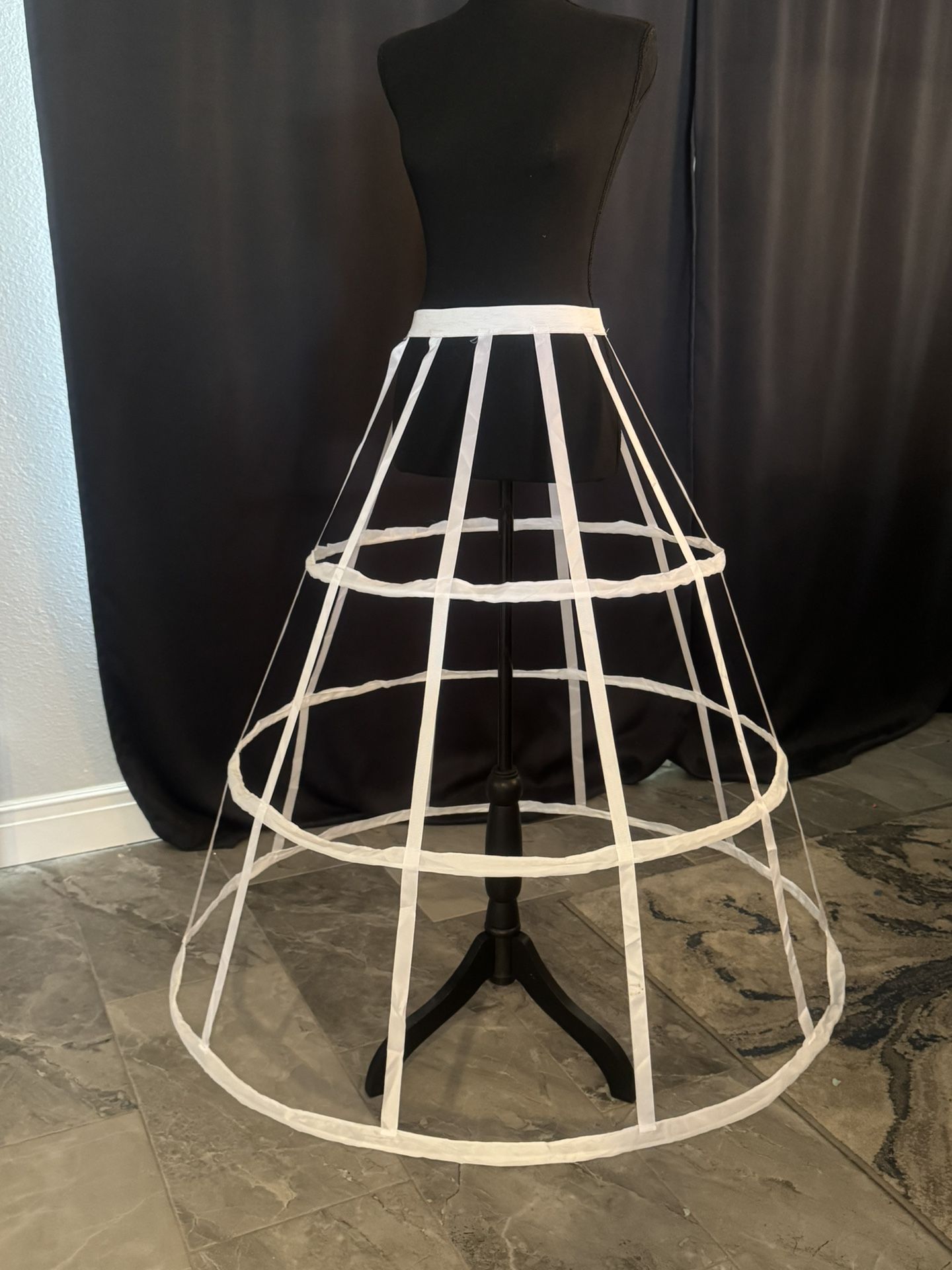 White hoop skirt bustle cage skirt