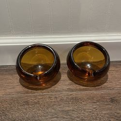 Pair of Viking Glass Amber 60s/70s MCM Orbital Ashtrays—Willing to Take Reasonable Offers 