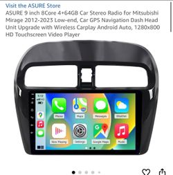 ASURE 9 inch 8Core 4+64GB Car Stereo Radio for Mitsubishi Mirage 2012-2023 Low-end, Car GPS Navigation Dash Head Unit Upgrade with Wireless Carplay An