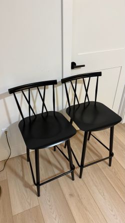 Two tall black barstools