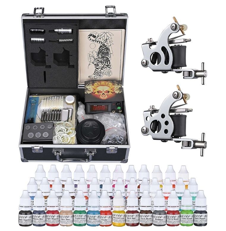Brand New Tattoo Machine Kit 2 Tattoo Guns Machine Kit w/ LCD Power Supply 40 Color Inks & Case – Tattoo Kit – Halloween Sale
