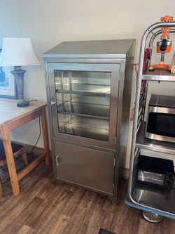 Vintage Blickman Stainless Glass Door Med Supply Health Vet Cabinet 30”W x 16”D x 64”H