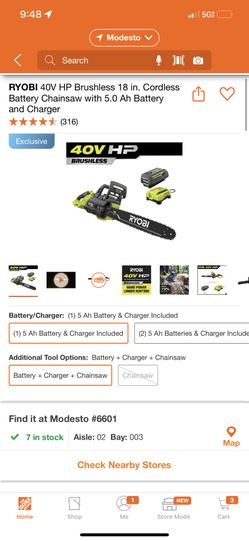 Ryobi 40 V 18 Inc Chainsaw