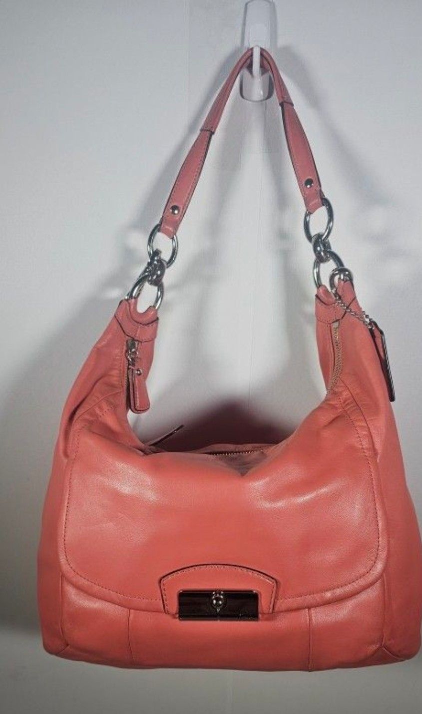 Coach F22306 Kristin Pink - Rose / Coral Leather Hobo Shoulder Bag + Crossbody Strap including a Wristlet.