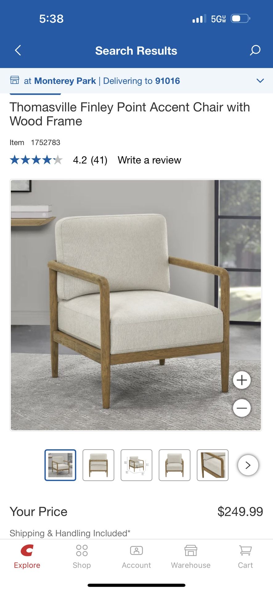 Thomasville Finley Point Accent Chair with Wood Frame