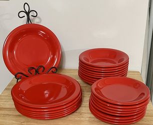 Vintage Red Ceramic Dinner Plate Set Made In Italy 