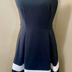  CALVIN KLEIN Black & White Stripe Fit & Flare Sleeveless Dress Stretch Women's 6