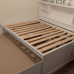 Full Size Bed Frame With Hutch, And Twin Size Pull Out Trundle Bed