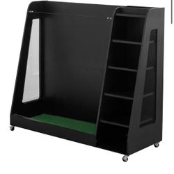 Elountik Wooden Golf Bag Storage Rack - Holds 3 Stand Bags and 14+ Clubs, Organizer for Golf Balls, Shoes & Accessories, Heavy Duty for Garage, Indoor