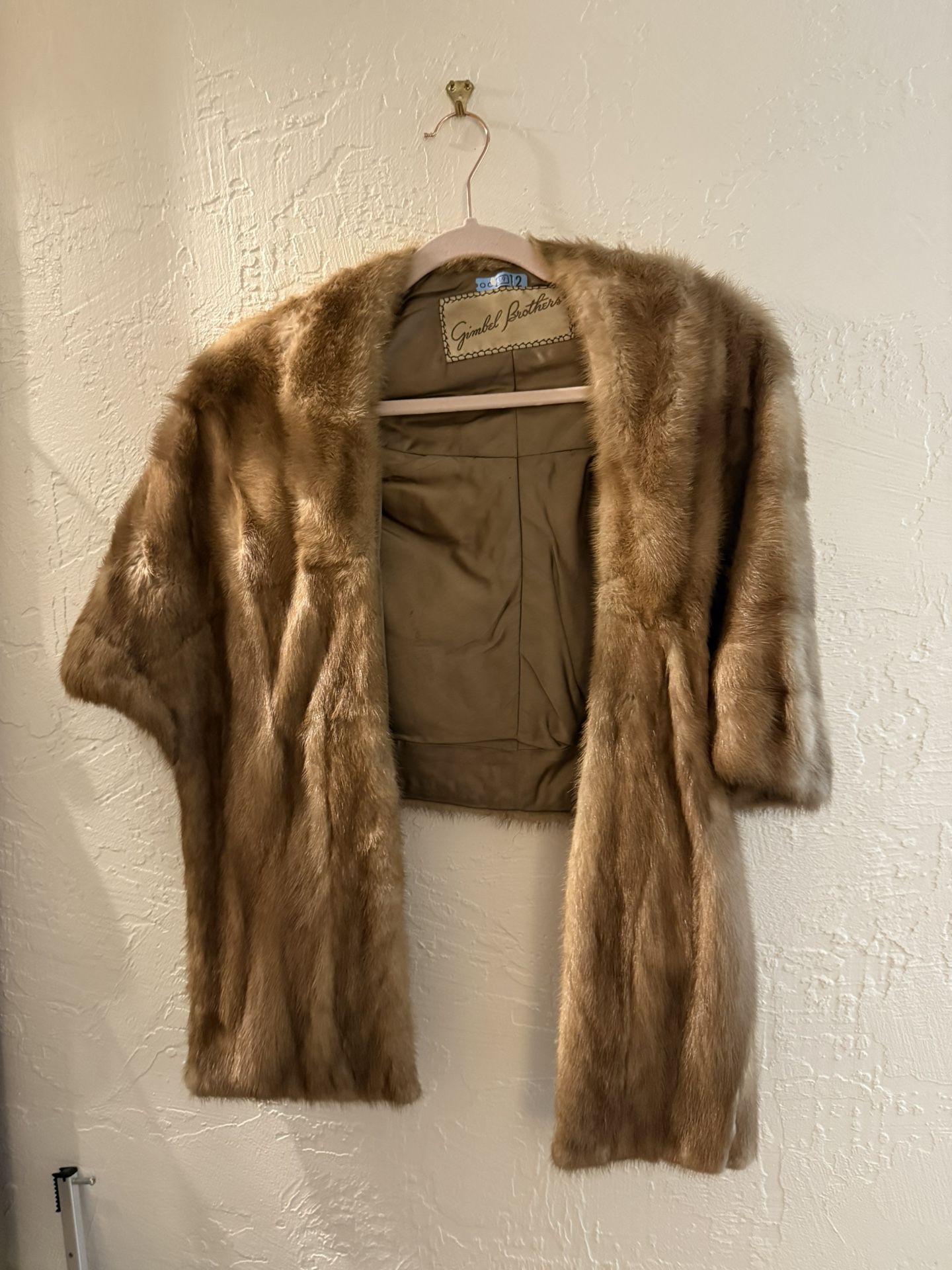 Gimbel Brothers Vintage Tan Mink Capelet Shawl Stole