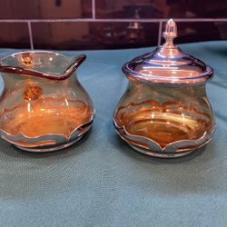 Vintage Farber Bros. Krome Kraft Amber/chrome Sugar And Creamer 