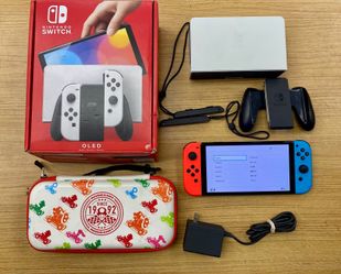 Nintendo Switch OLED Console Red Blue Joy-Cons Complete w Box Dock Tested