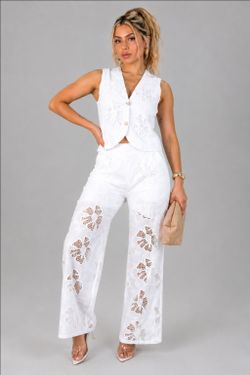 White Floral Lace Two-Piece Vest and Pants Set