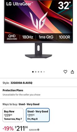 LG 32” Gaming Monitor $200