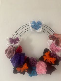 Handmade Crochet Floral Butterfly Wreath